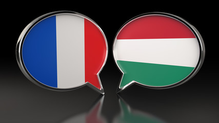 Obraz premium France and Hungary flags with Speech Bubbles. 3D illustration