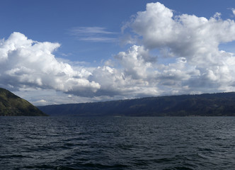 Fototapeta premium Indonesia, Sumatra island, lake Toba. Ferry across the lake to Samosir island