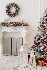beautiful Christmas decorations and gifts under the Christmas tree