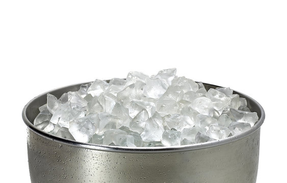 Ice bucket full with crushed ice from top view or from above 