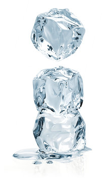 falling ice cubes isolated on white background