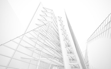 Abstract white interior highlights future. Polygon drawing . Architectural background. 3D illustration and rendering