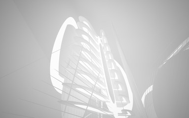 Abstract smooth white interior of the future. Night view from the backlight. Architectural background. 3D illustration and rendering 