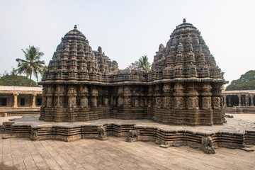 Somanathapura temple, Karnataka, India with artistic stone sculpture and carvings.
