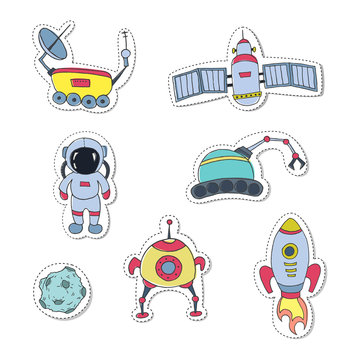 Set of stickers with different space objects.