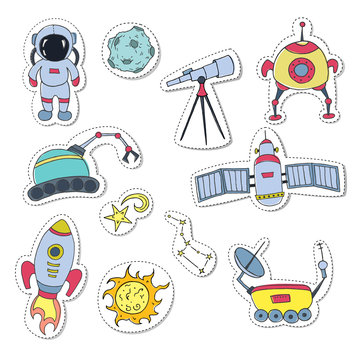 Set of stickers with different space objects.