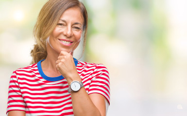 Middle age senior hispanic woman over isolated background looking confident at the camera with smile with crossed arms and hand raised on chin. Thinking positive.
