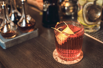Cocktail isolated on bar counter top view