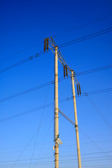 Fototapeta premium telegraph poles in the blue sky background