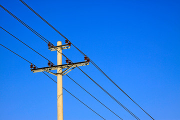 telegraph poles in the blue sky background