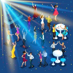 Isometry New Year's party, 3D girls dance, disco, corporate party, night club, young beautiful people having fun