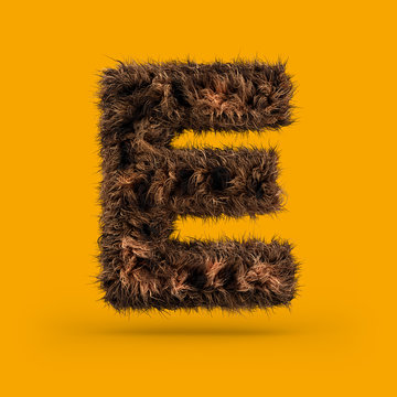Uppercase fluffy and furry font. Letter E. 3D