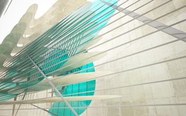 Empty dark abstract glass turquoise and concrete smooth interior. Architectural background. 3D illustration and rendering