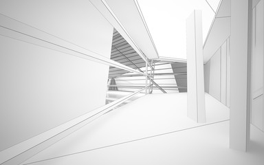 Abstract white interior highlights future. Polygon drawing . Architectural background. 3D illustration and rendering