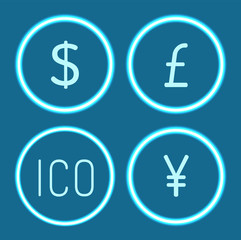 Bitcoin and Chinese Yen Dollar Icons Set Vector
