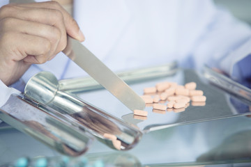 Drugstore and Pills ,Pharmacists are giving medicines to patients.