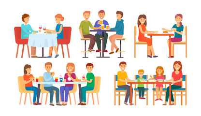 Fototapeta premium People Eating and Drinking Together Set Vector
