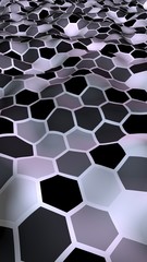 Honeycomb with a gradient color. Perspective view on polygon look like honeycomb. Wavy surface. Isometric geometry. 3D illustration