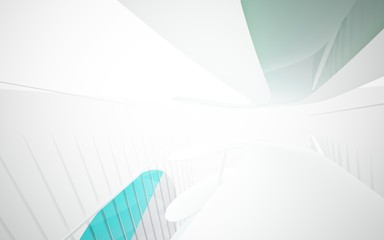 abstract architectural white interior with colored smooth glass gradient sculpture. 3D illustration and rendering