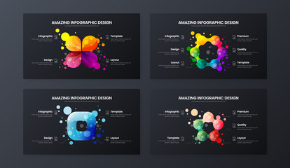Premium quality marketing analytics presentation vector illustration template. Creative business data visualization design layout set. Amazing bright organic statistics infographic report bundle.