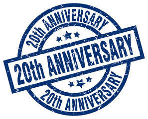 20th anniversary blue round grunge stamp