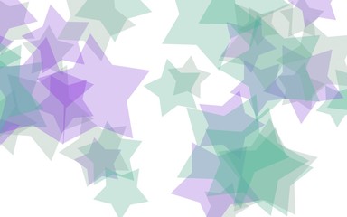 Multicolored translucent stars on a white background. Green tones. 3D illustration