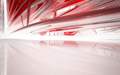 Abstract dynamic interior with red glass smooth  objects. 3D illustration and rendering © SERGEYMANSUROV