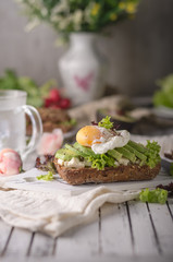 Homemade avocado poached egg sandwich