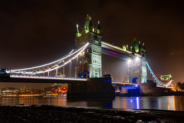Fototapeta na wymiar Tower Bridge London, Taken at Night from the South Bank of the Thames