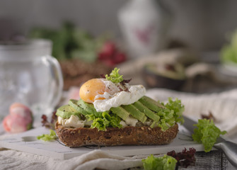 Homemade avocado poached egg sandwich
