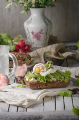 Homemade avocado poached egg sandwich