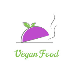 Vector logo template for eco food. Illustration of lid with aroma coming out. Vegan badge. Can be used for vegetarian cafe, store or shop. EPS10. Bio product logotype.