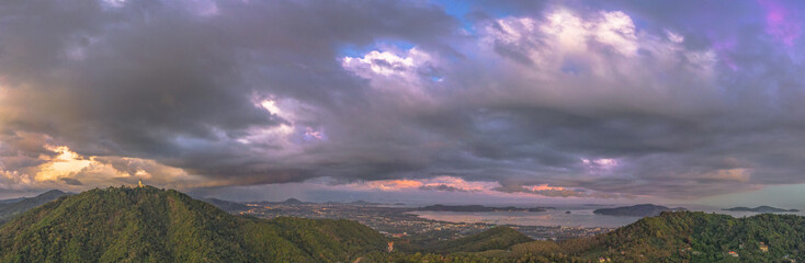 areial photography beautiful sunset above Kata beach Phuket .