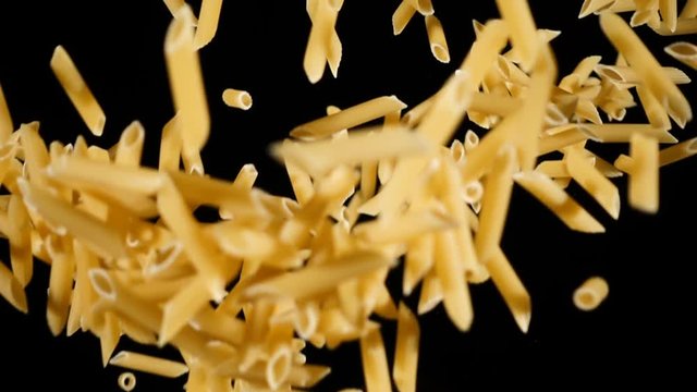 Falling  pile of pasta cuts, slow motion
