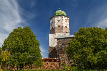 Fototapeta na wymiar Medieval castle in Vyborg, Russia