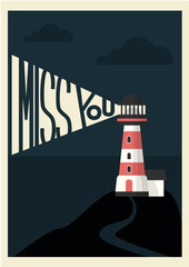 Light house postcard I miss you at night from the light of the lighthouse the word is written at night
