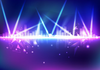 Equalizer, music volume with triangle neon light effect, digital technology abstract background vector illustration