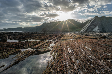 Detail of the coast cliffs in Zumaia flysch, Basque Country