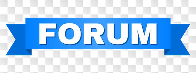 FORUM text on a ribbon. Designed with white title and blue stripe. Vector banner with FORUM tag on a transparent background.