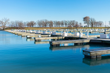 Fototapeta na wymiar Diversey Harbor in Chicago Free of Boats during the Winter