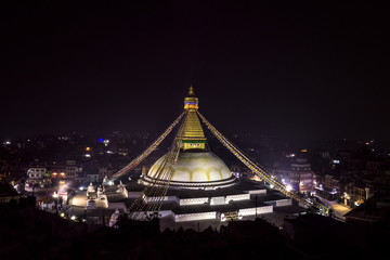 Bouddhanath Stupa. Night photo. Nepal. Kathmandu.
