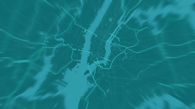 New York zoom in -  Greenish tone world map animation 