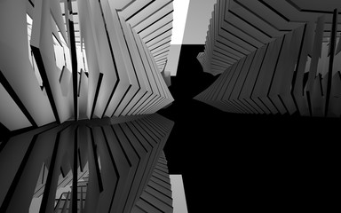 Naklejka premium Abstract white interior of the future, with glossy black wall and floor. 3D illustration and rendering