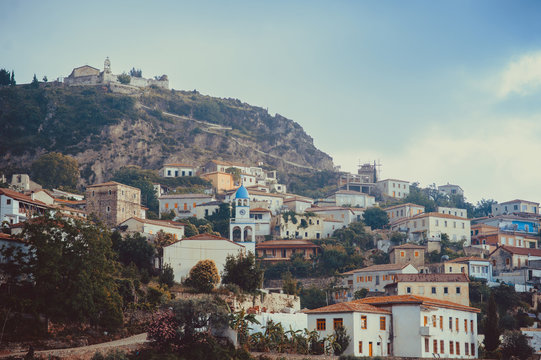 dhermi traditional albanian village view in southern albania