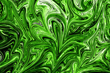 Liquify Abstract Pattern With UFO Green And Black Graphics Color Art Form. Digital Background With Liquifying Poisonous UFO Green Flow.