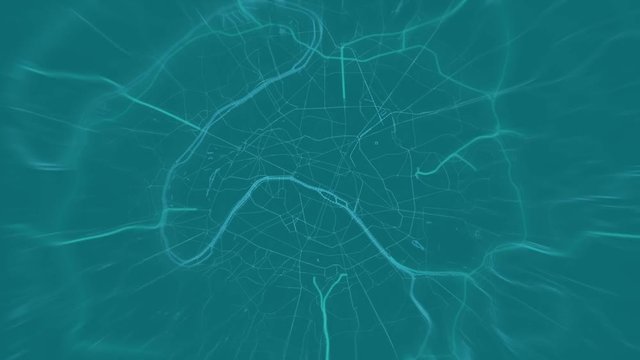Paris zoom in -  Greenish tone world map animation 