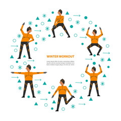  Sportsman character doing different sports exercises.