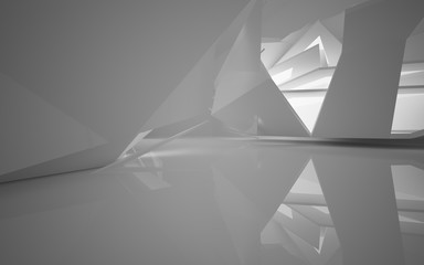 Abstract white interior of the future, with neon lighting. 3D illustration and rendering