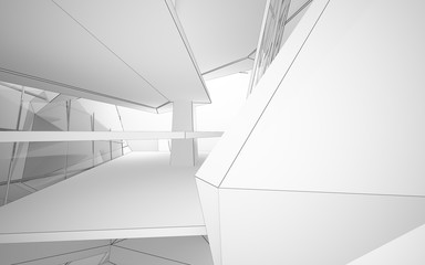 Abstract white interior highlights future. Polygon drawing . Architectural background. 3D illustration and rendering