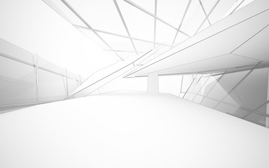 Abstract white interior highlights future. Polygon drawing . Architectural background. 3D illustration and rendering